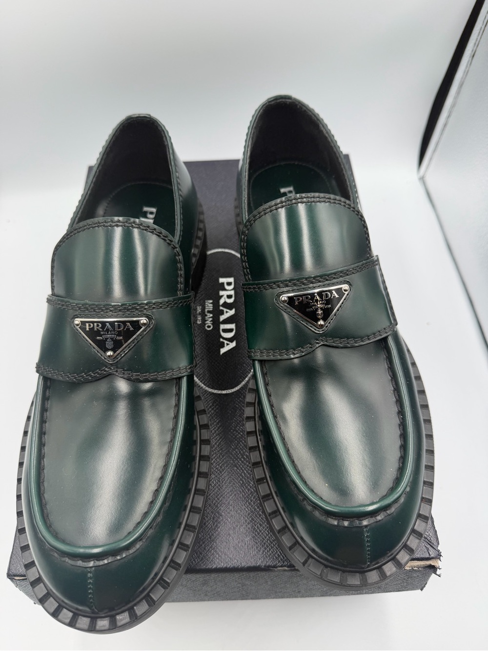 New PRADA Triangle Logo Loafer In Bosco $1,200 42 - Picture 8 of 9